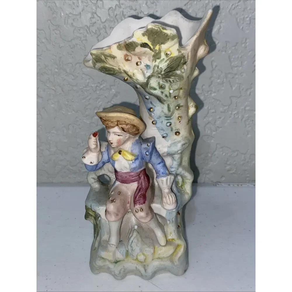 VTG Paulux Made In Occupied Japan Ceramic Figurine Vases Set Of 2 Bisque 6.5